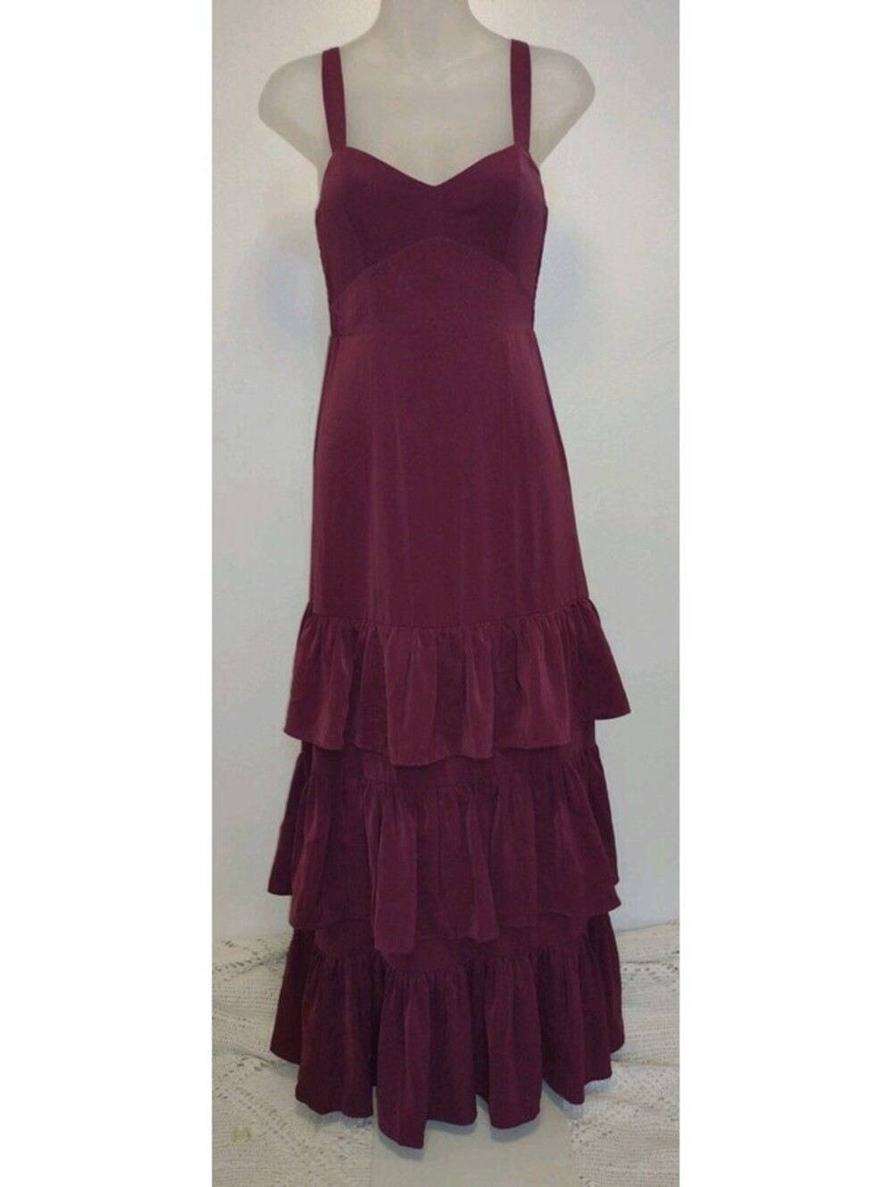 Abercrombie & Fitch Maxi Dress XXSP Tiered Ruffle Cottagecore Romantic Boho Plum